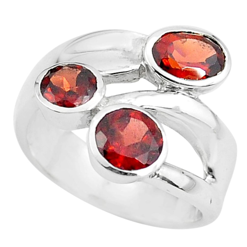 925 sterling silver 3.83cts natural red garnet round ring size 5.5 p62336