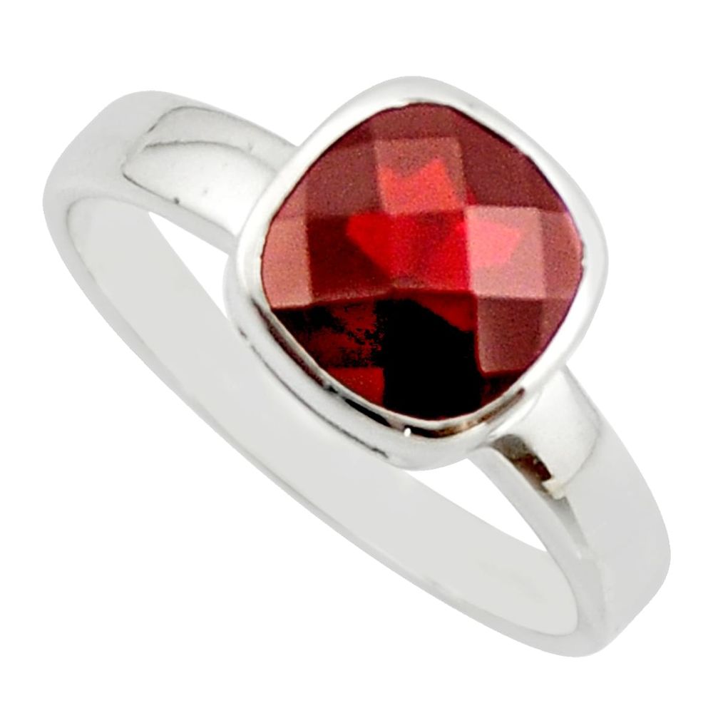 925 sterling silver 3.40cts natural red garnet solitaire ring size 6.5 r25616