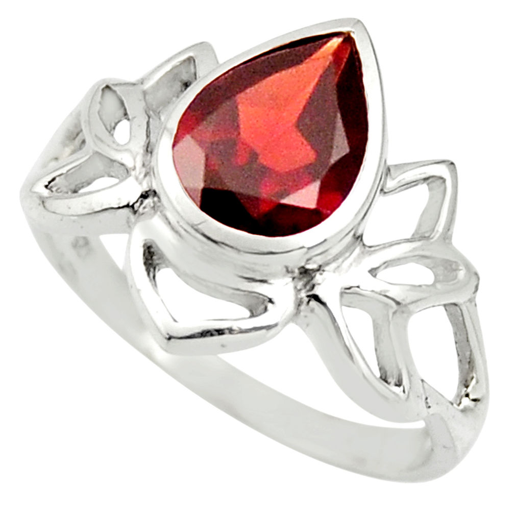 925 sterling silver 2.61cts natural red garnet solitaire ring size 6.5 r25919