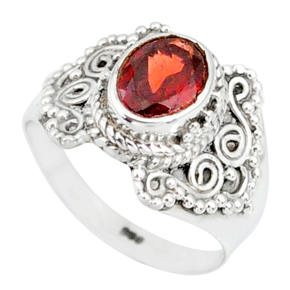 925 sterling silver 2.20cts natural red garnet solitaire ring size 6 r87026