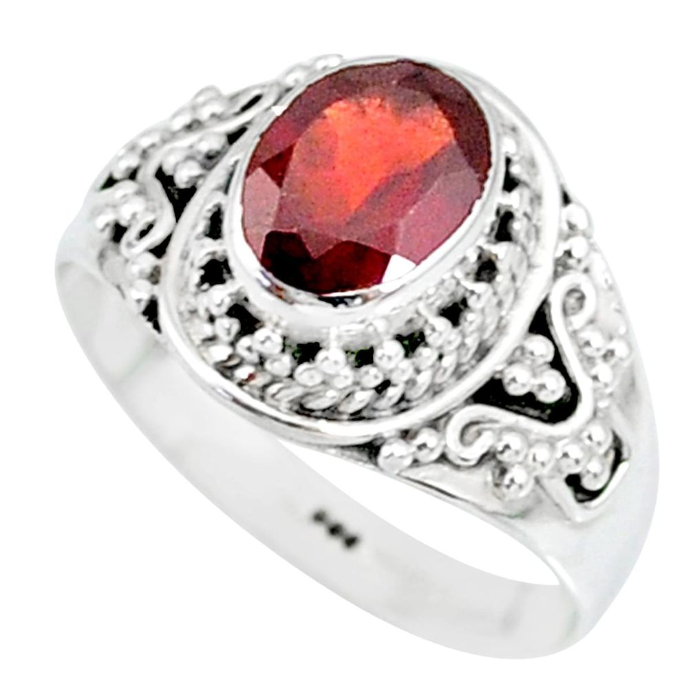 925 sterling silver 2.06cts natural red garnet solitaire ring size 7 r87030