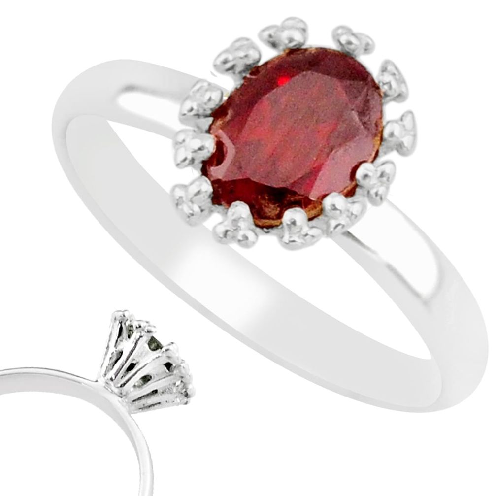 925 sterling silver 1.98cts natural red garnet solitaire ring size 9 r82811