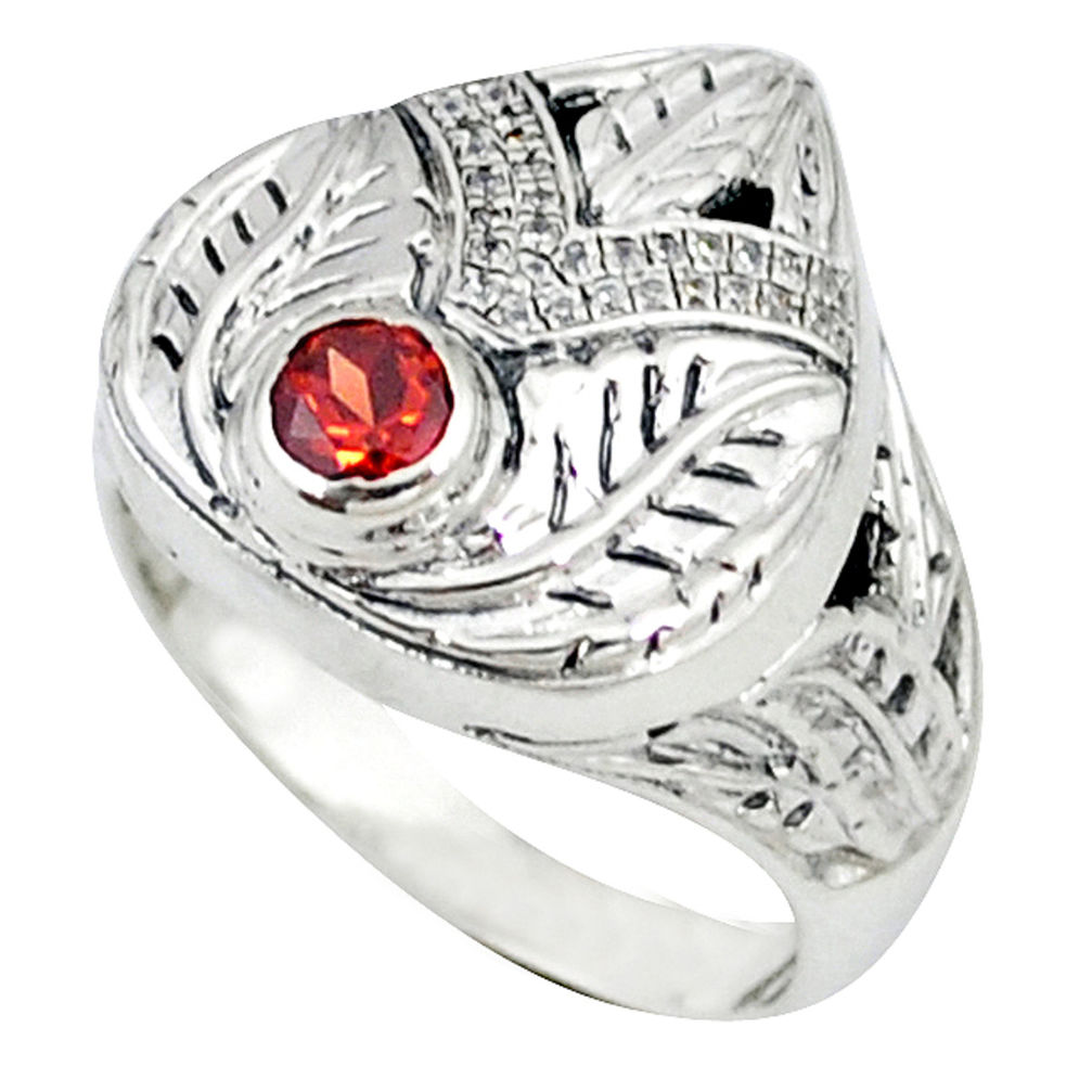 LAB 925 sterling silver natural red garnet white topaz ring jewelry size 6 c16970