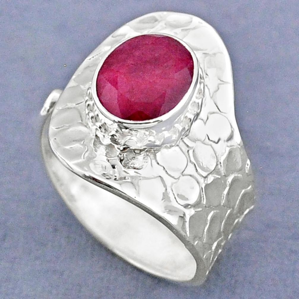 925 sterling silver 4.06cts natural red ruby adjustable ring size 8.5 r63249