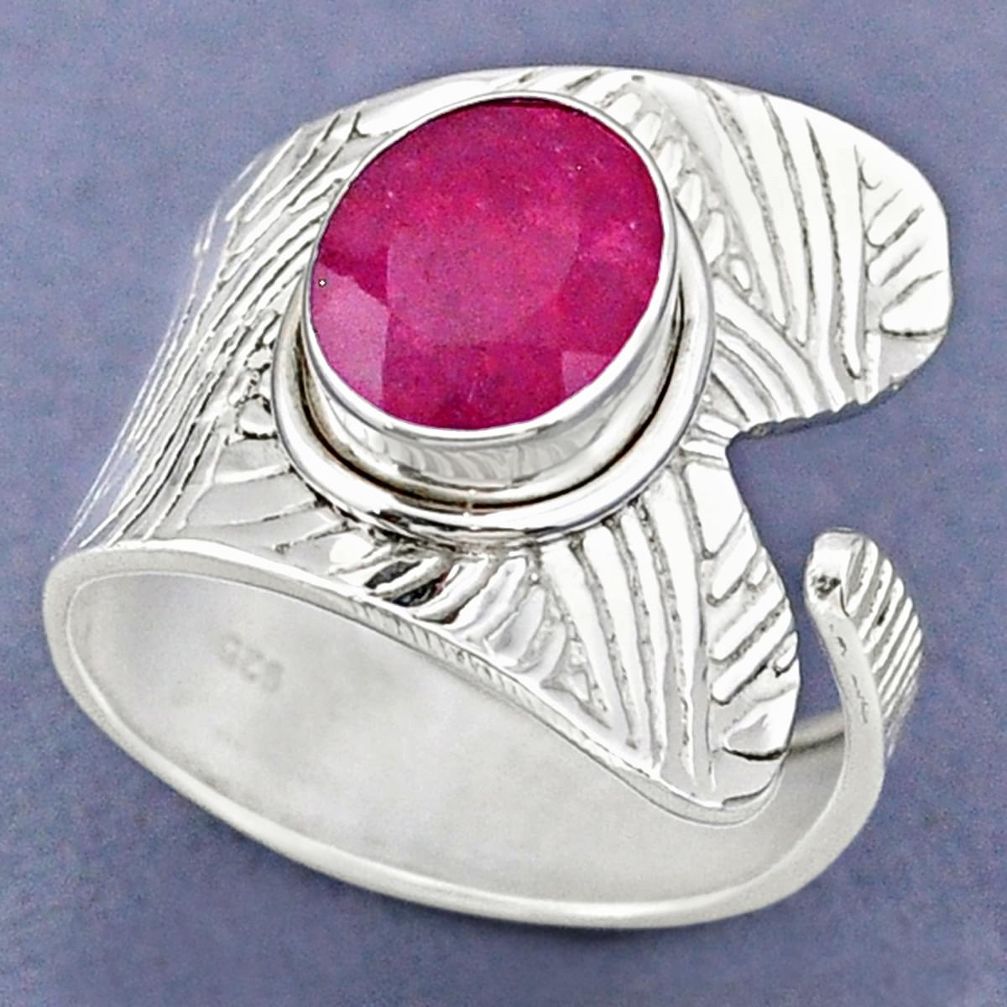 925 sterling silver 4.05cts natural red ruby adjustable ring size 8.5 r63356