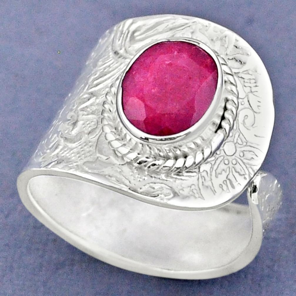 925 sterling silver 4.37cts natural red ruby adjustable ring size 9.5 r63368