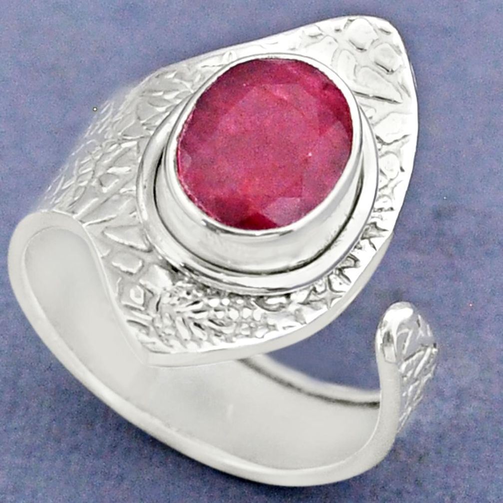 925 sterling silver 3.80cts natural red ruby adjustable ring size 8.5 r63384
