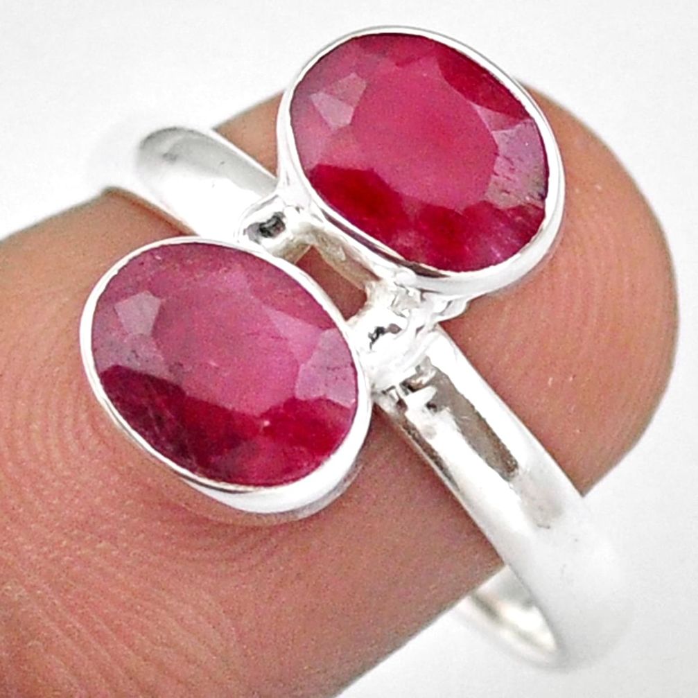 925 sterling silver 4.05cts natural red ruby oval ring jewelry size 9 u8732