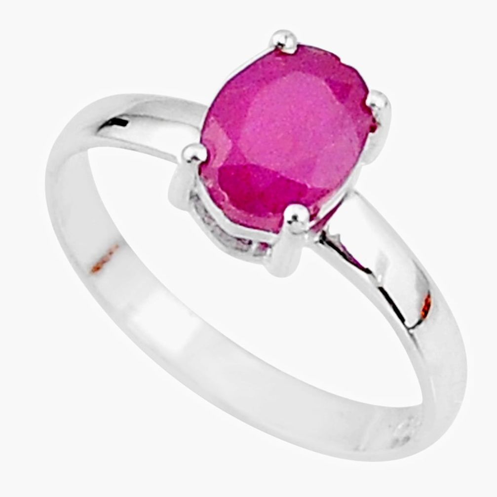 925 sterling silver 2.22cts natural red ruby oval solitaire ring size 7.5 t7291