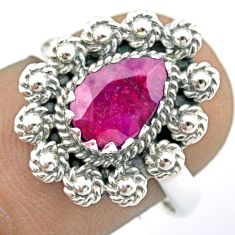 925 sterling silver 2.24cts natural red ruby pear ring jewelry size 8 u16430