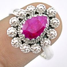 925 sterling silver 2.32cts natural red ruby pear ring jewelry size 9.5 u16437