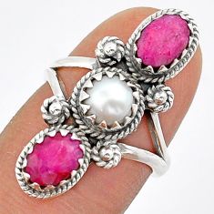 925 sterling silver 4.02cts natural red ruby pearl ring jewelry size 6 u87963