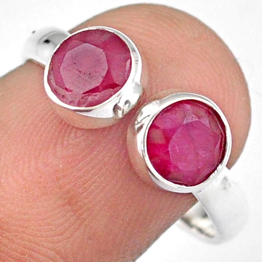 925 sterling silver 2.27cts natural red ruby round adjustable ring size 8 u8490