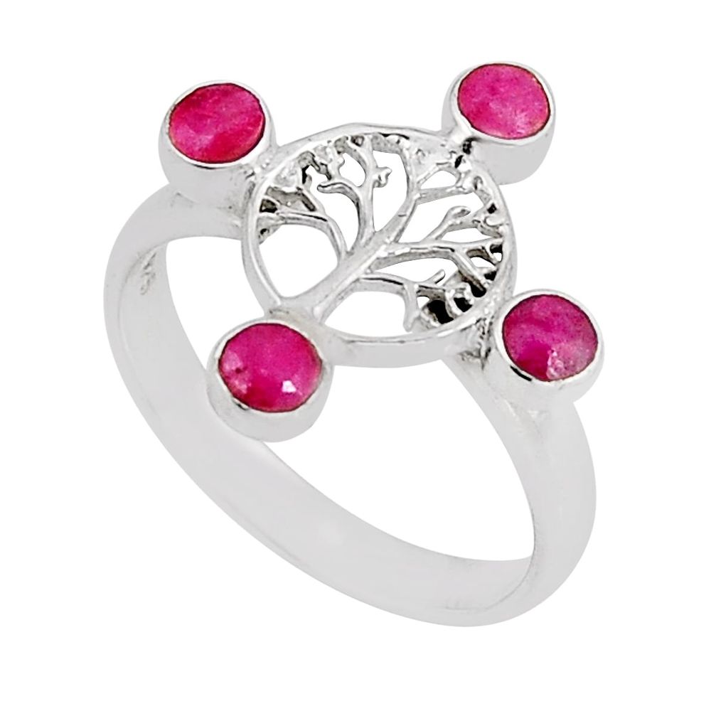 925 sterling silver 1.51cts natural red ruby tree of life ring size 6.5 y58580