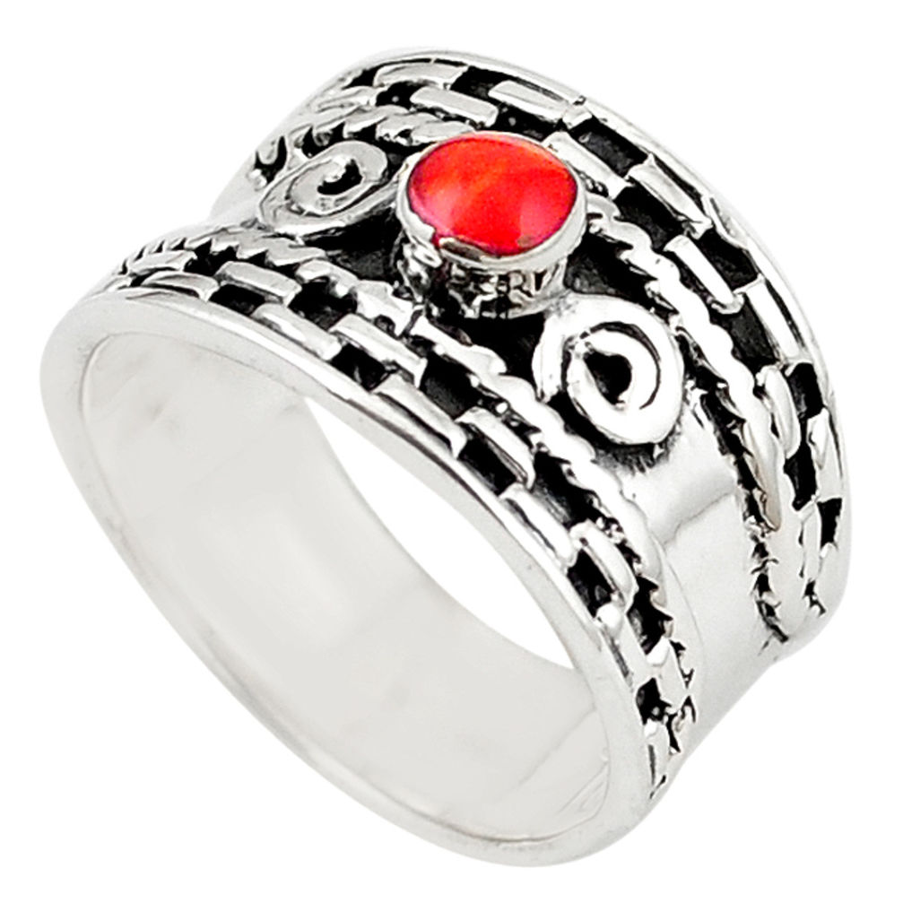 LAB 925 sterling silver natural red sponge coral ring jewelry size 8 c12347