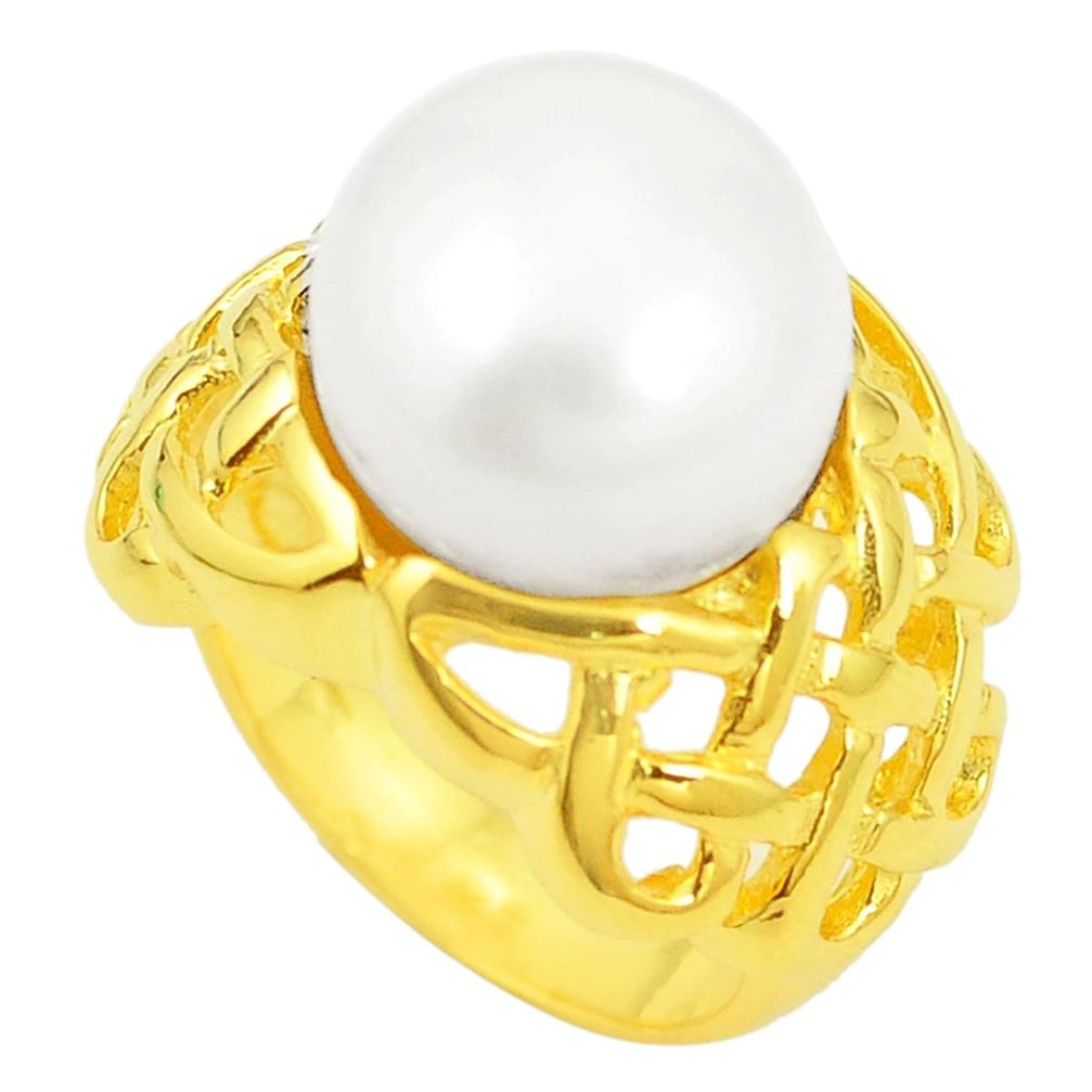 925 sterling silver natural white pearl 14k gold ring jewelry size 5.5 c23977