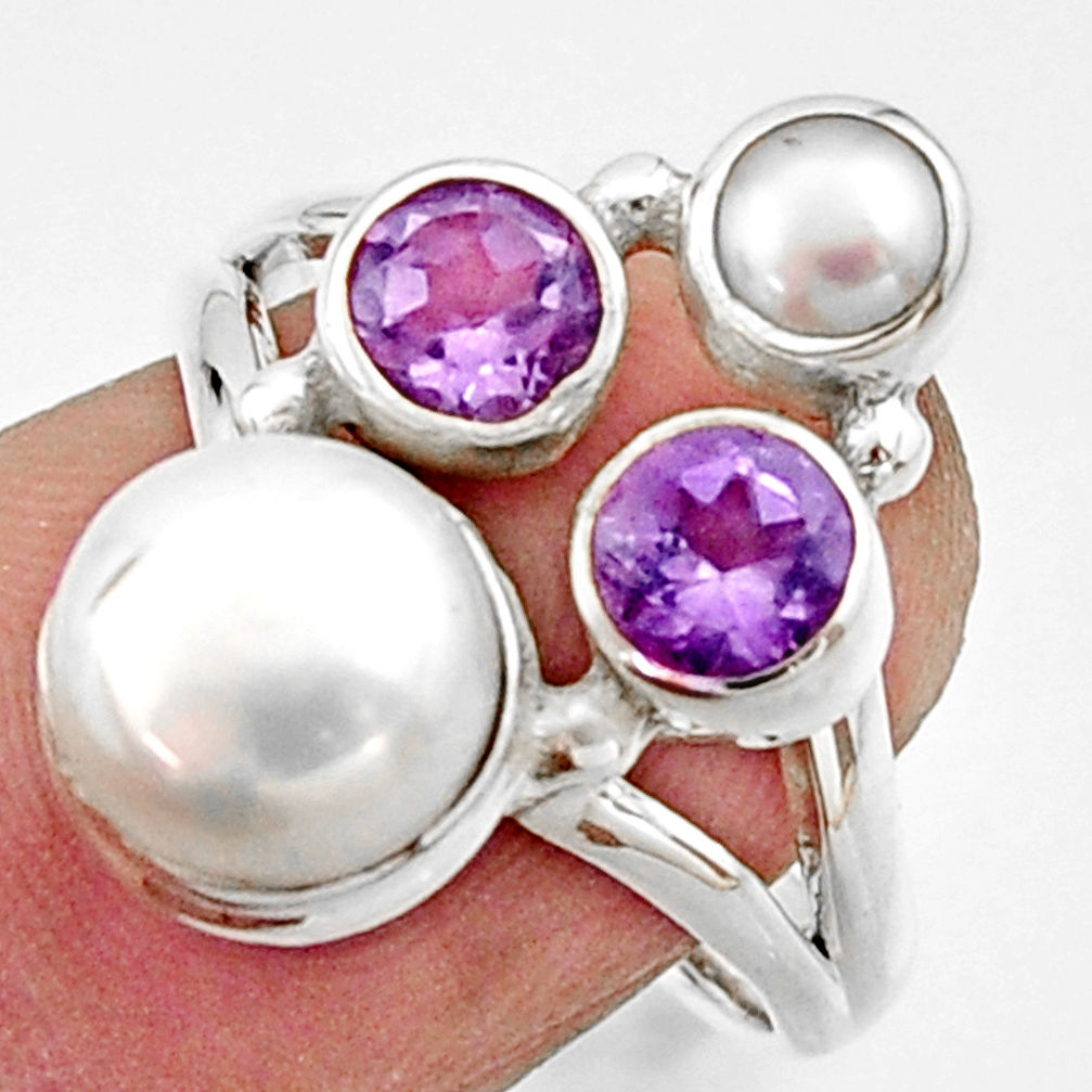 925 sterling silver 5.53cts natural white pearl amethyst ring size 7.5 r22943