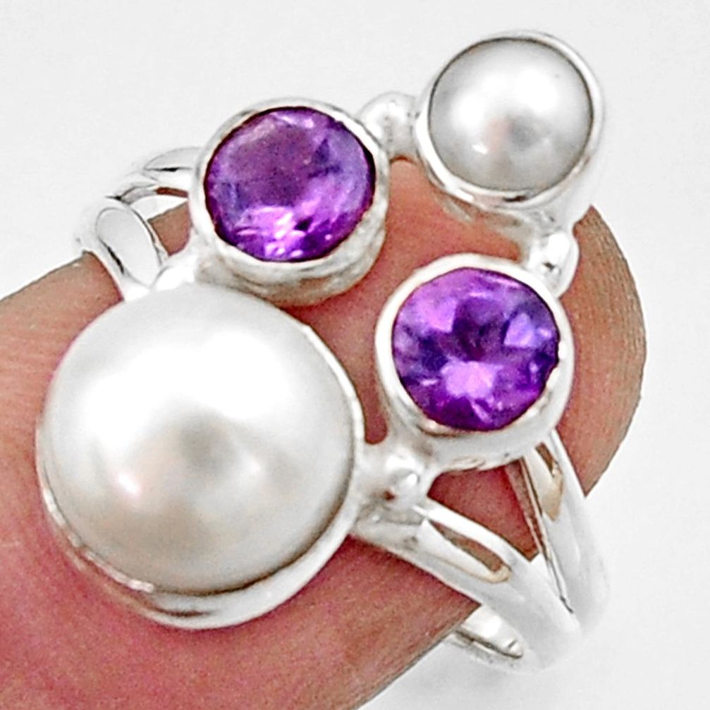 925 sterling silver 5.78cts natural white pearl amethyst ring size 7 r22948