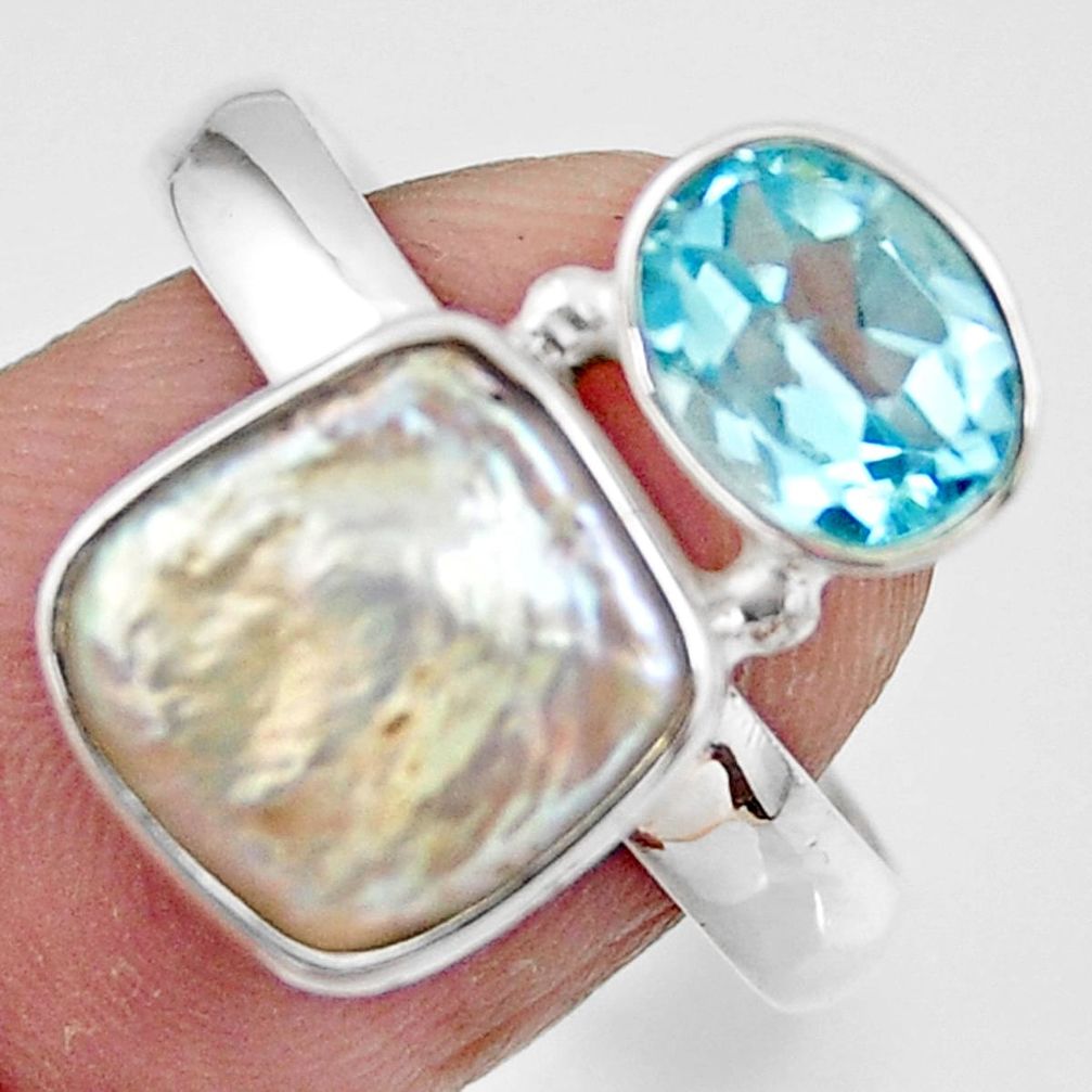 925 sterling silver 7.15cts natural white pearl fancy topaz ring size 9 r46904