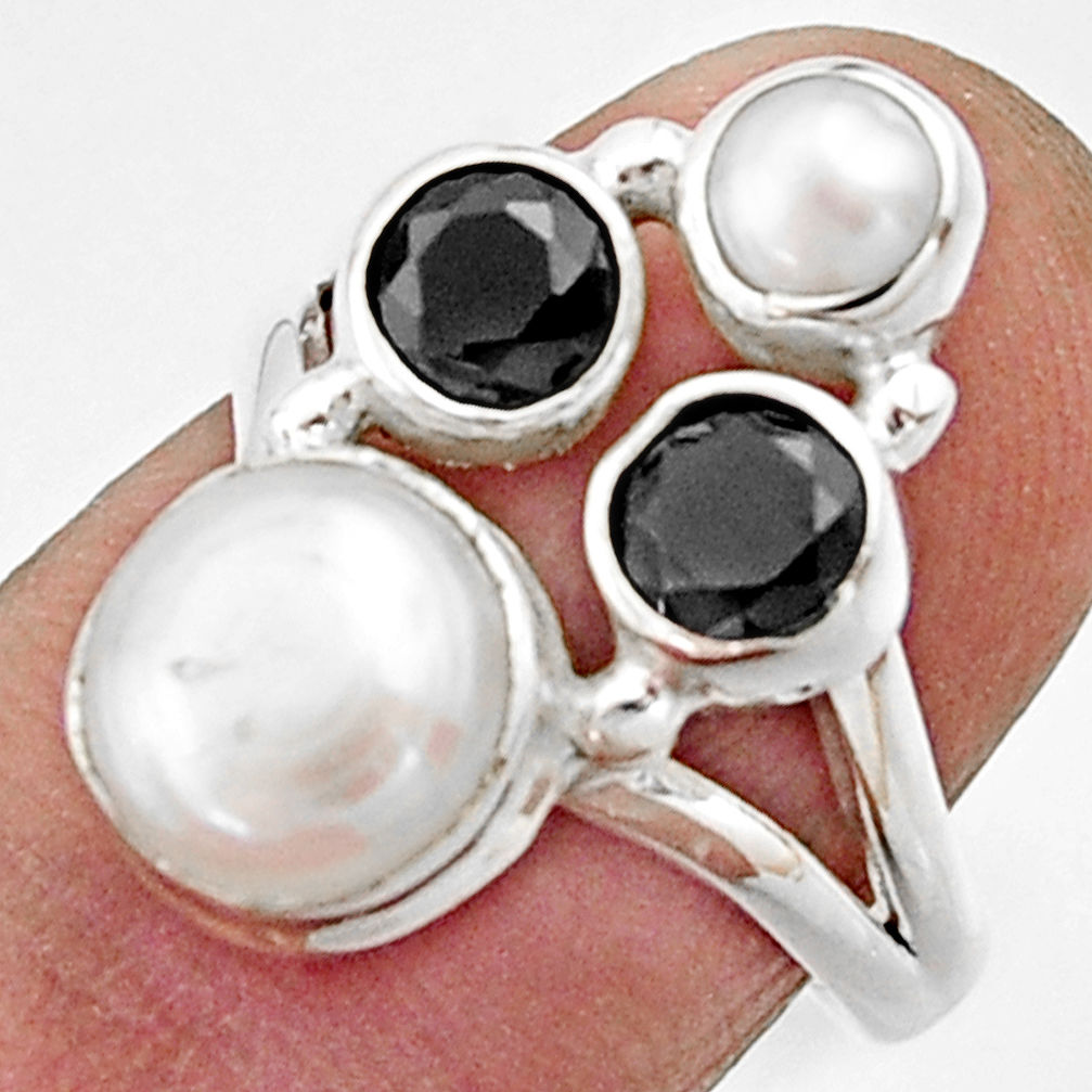 925 sterling silver 5.52cts natural white pearl onyx ring jewelry size 7 r22955