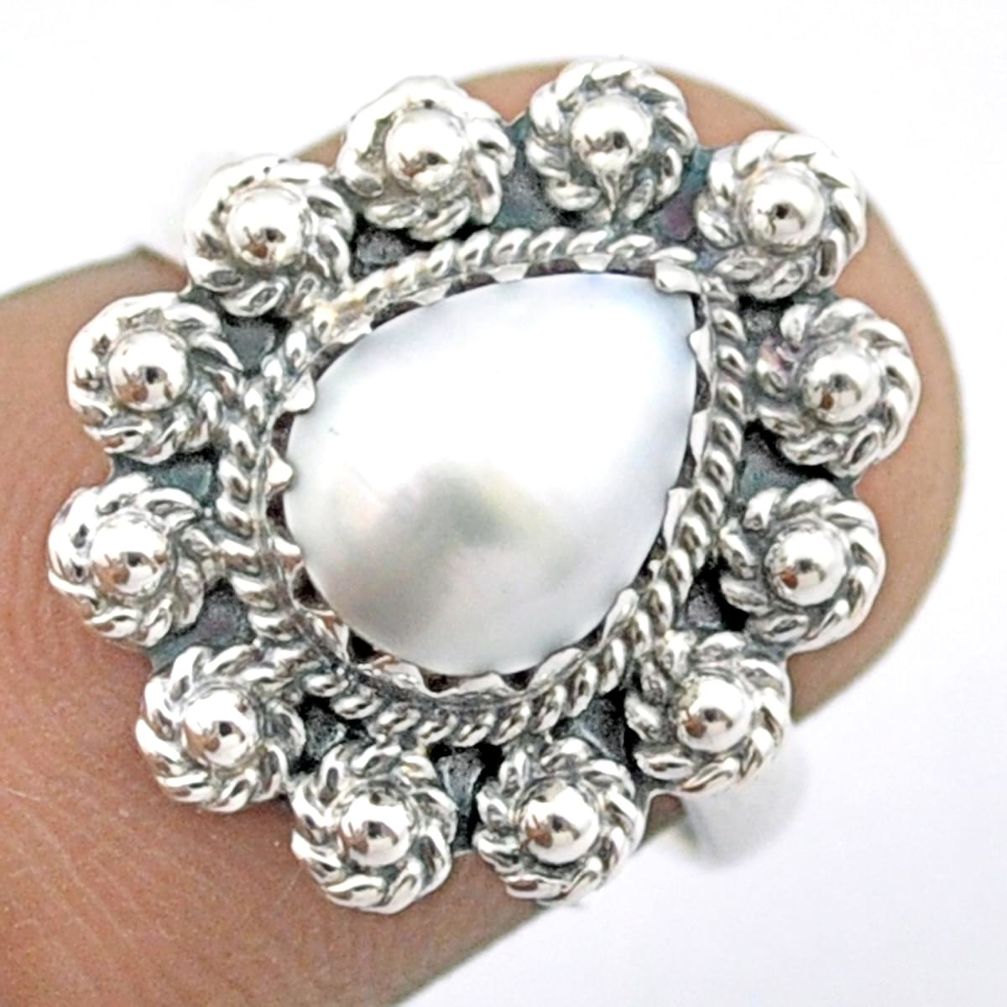 925 sterling silver 2.21cts natural white pearl pear ring jewelry size 6 u16435
