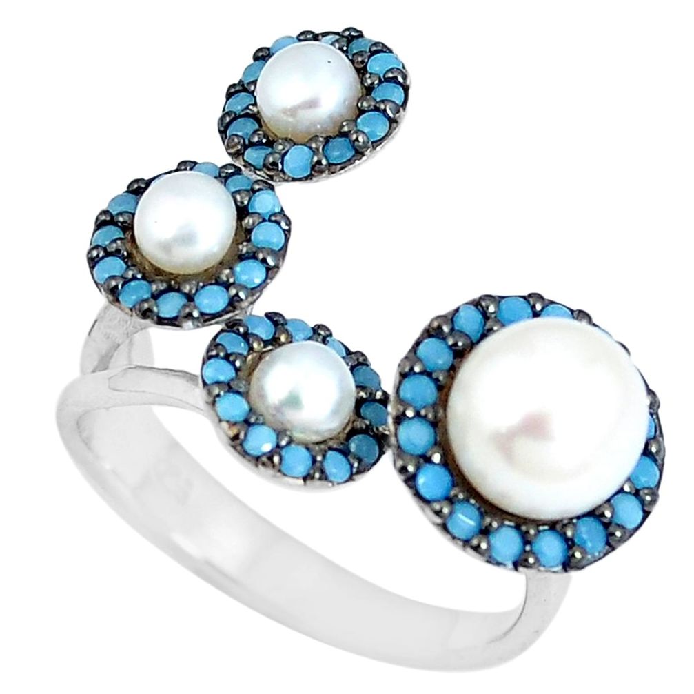 925 sterling silver natural white pearl round adjustable ring size 5 c26191