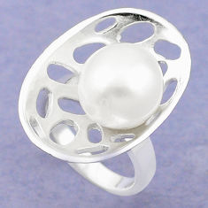 925 sterling silver natural white pearl round ring jewelry size 6 c23895