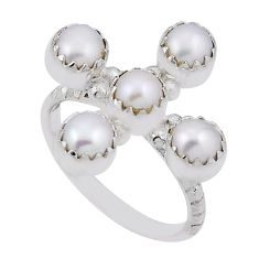 925 sterling silver 4.36cts natural white pearl round ring jewelry size 6 n33928