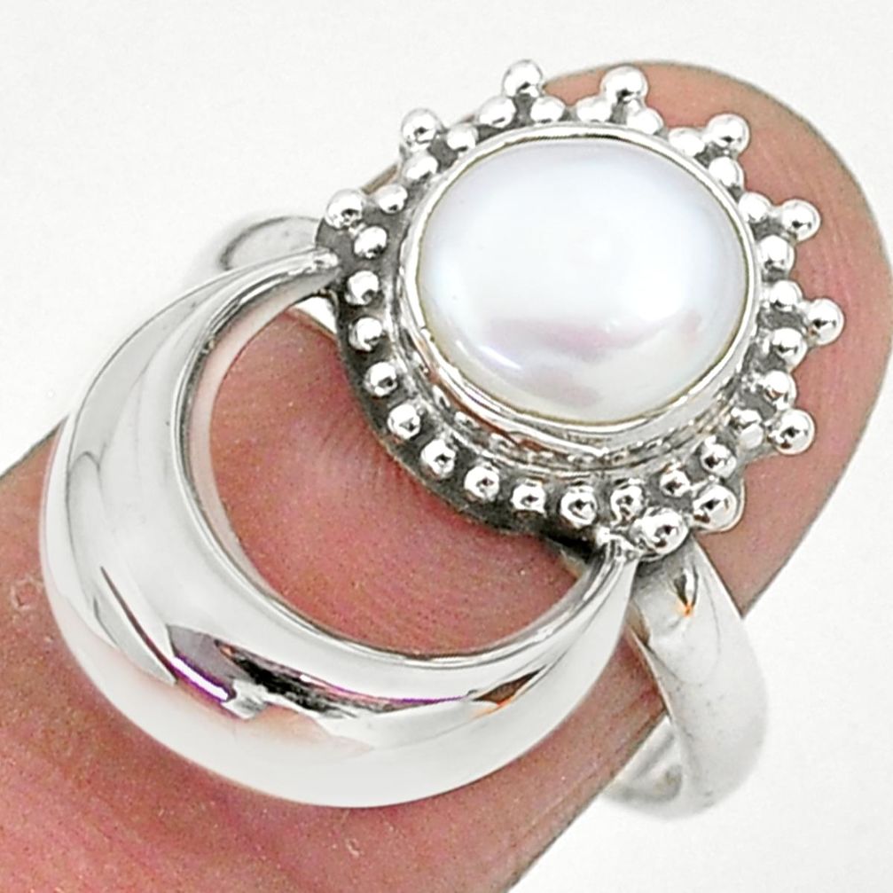 925 sterling silver 3.14cts natural white pearl round ring jewelry size 8 t6411