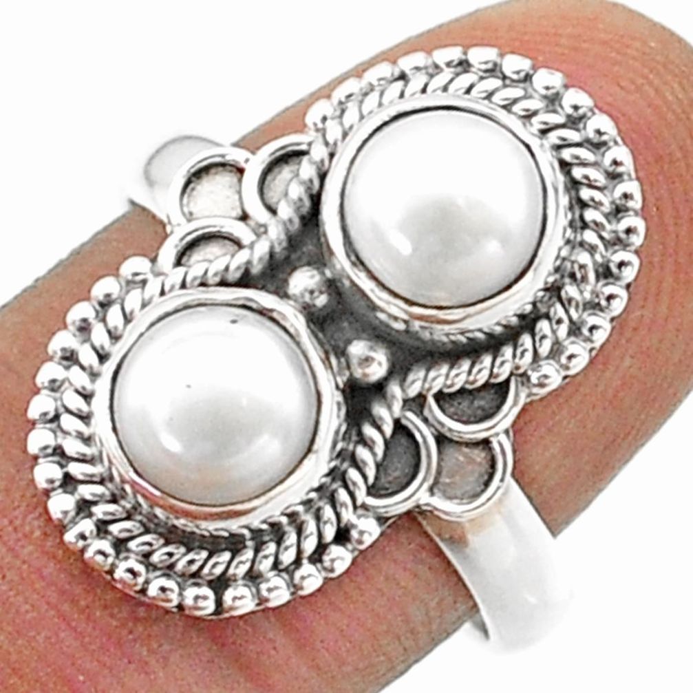 925 sterling silver 2.64cts natural white pearl round ring jewelry size 8 t73785