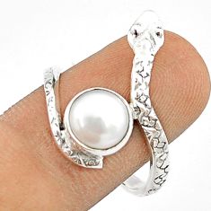 925 sterling silver 3.06cts natural white pearl round snake ring size 8.5 u29607