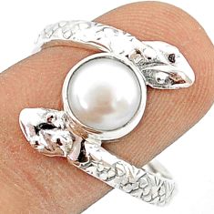 925 sterling silver 3.04cts natural white pearl round snake ring size 9.5 u29620