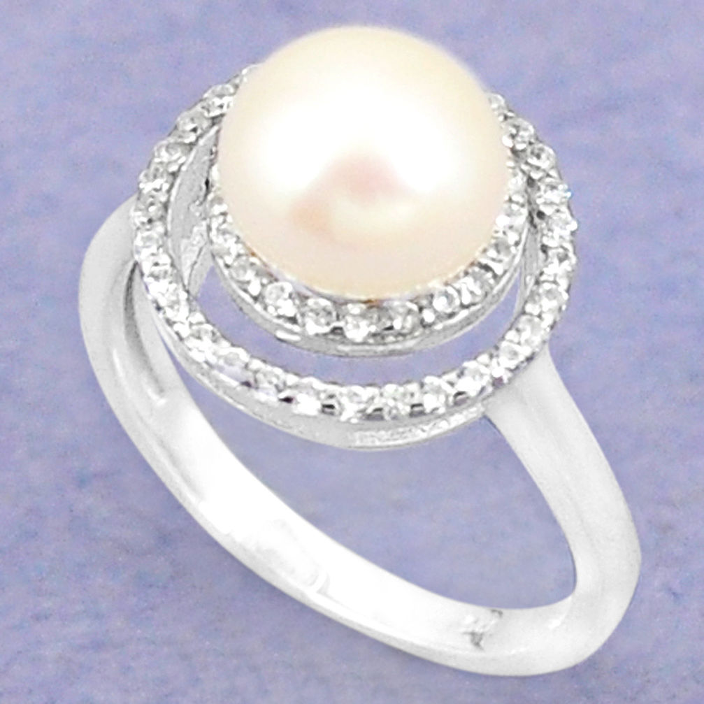 925 sterling silver natural white pearl round topaz ring size 6.5 c25075