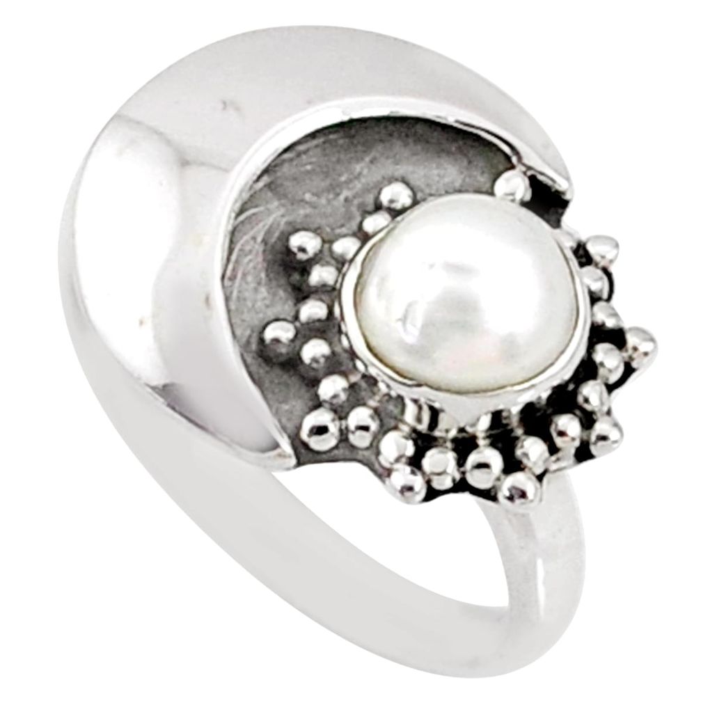 925 sterling silver 1.45cts natural white pearl solitaire ring size 5.5 r67392