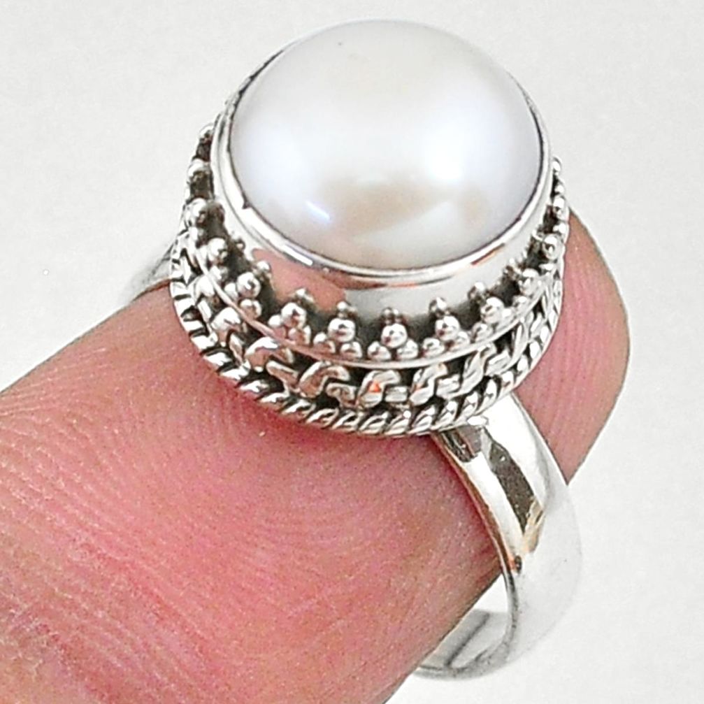 925 sterling silver 5.31cts natural white pearl solitaire ring size 6 t16074