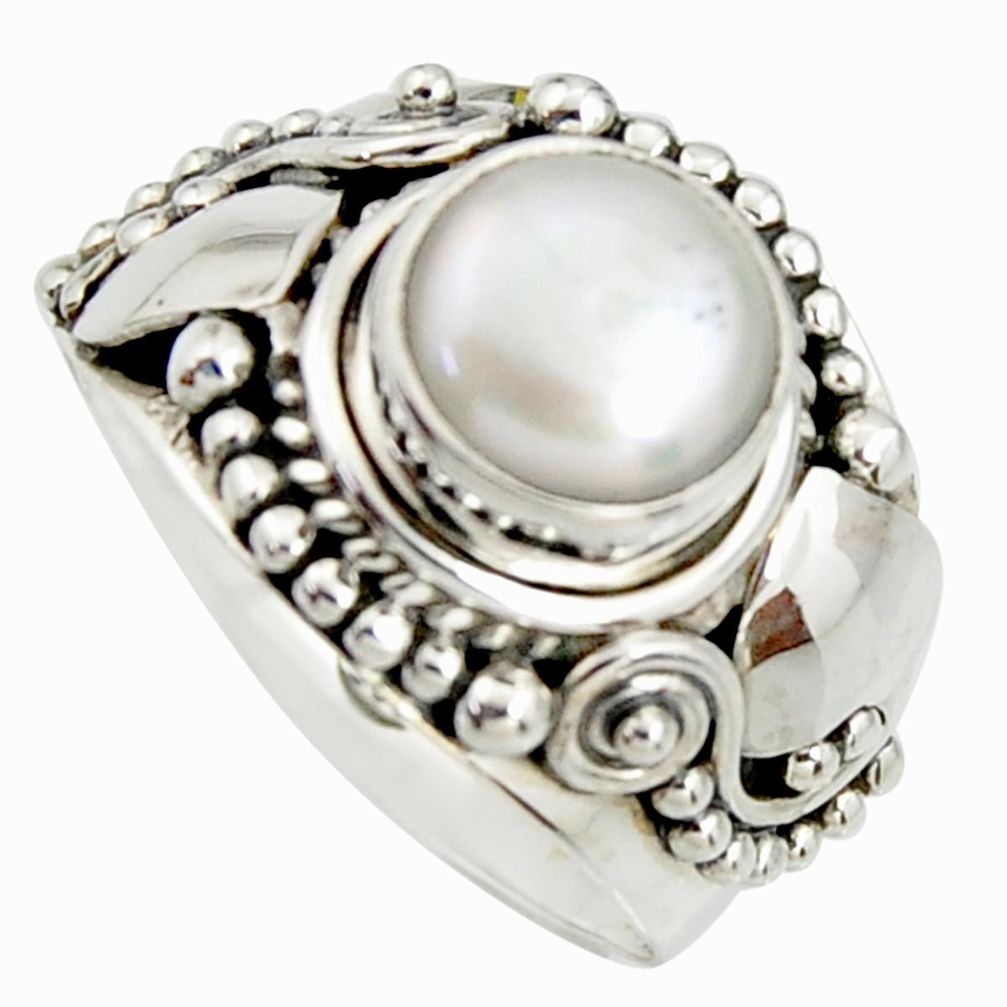 925 sterling silver 3.41cts natural white pearl solitaire ring size 8 r25064