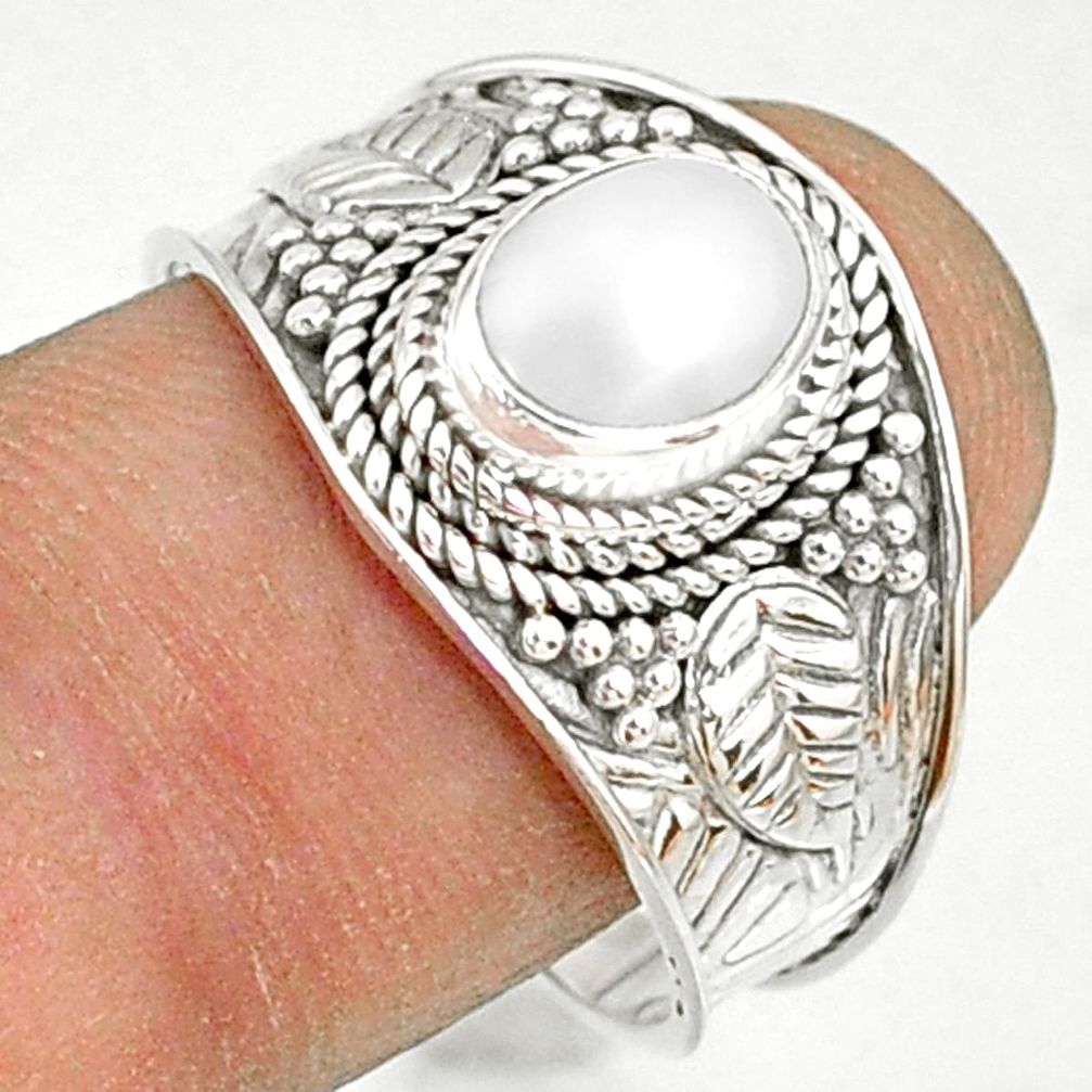 925 sterling silver 2.14cts natural white pearl solitaire ring size 9 r81456