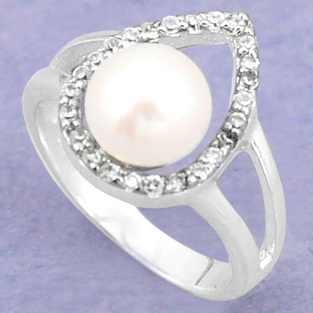 925 sterling silver natural white pearl topaz ring jewelry size 7.5 c25037