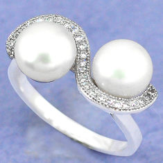 LAB 925 sterling silver natural white pearl topaz ring jewelry size 8.5 c25096
