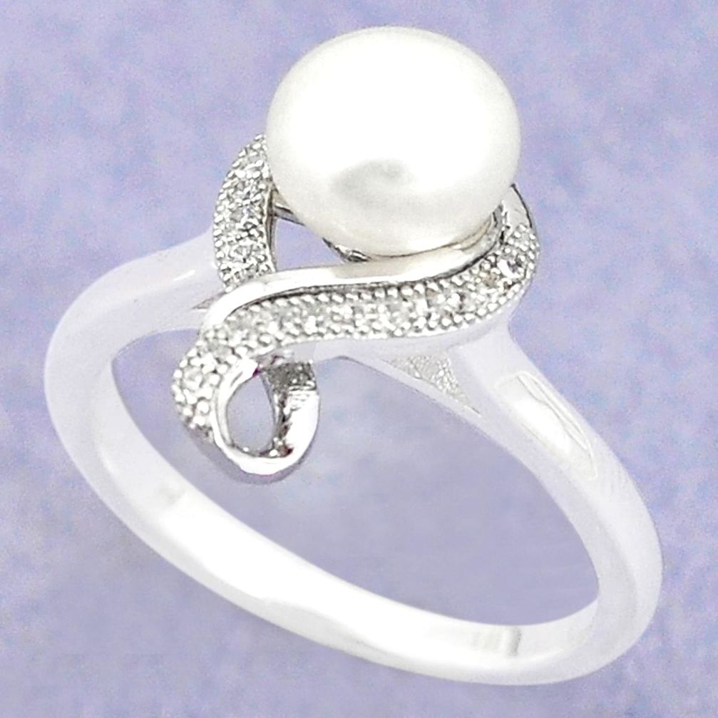 925 sterling silver natural white pearl topaz ring jewelry size 5.5 c25132