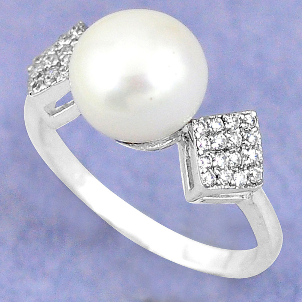 LAB 925 sterling silver natural white pearl topaz ring jewelry size 8.5 c25148