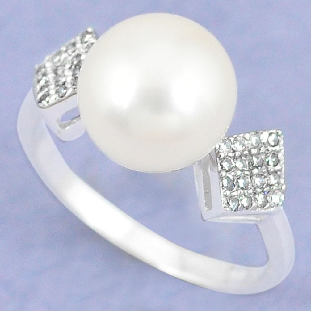 925 sterling silver natural white pearl topaz ring jewelry size 6.5 c25155