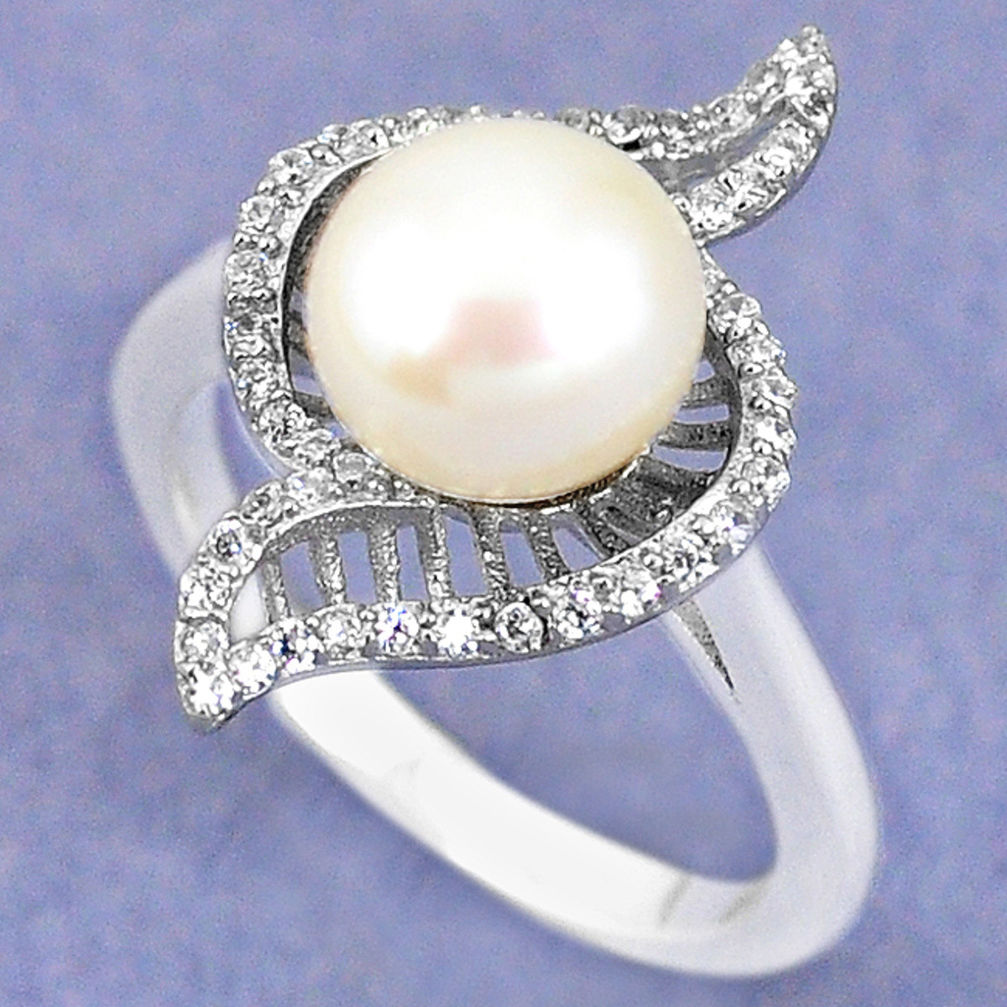 LAB 925 sterling silver natural white pearl topaz ring jewelry size 6.5 c25242