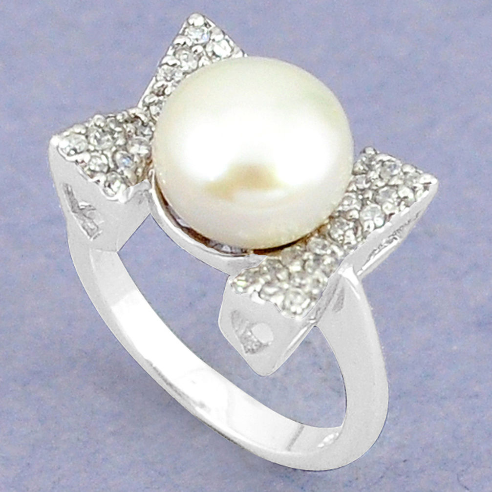 LAB 925 sterling silver natural white pearl topaz ring jewelry size 8.5 c25270