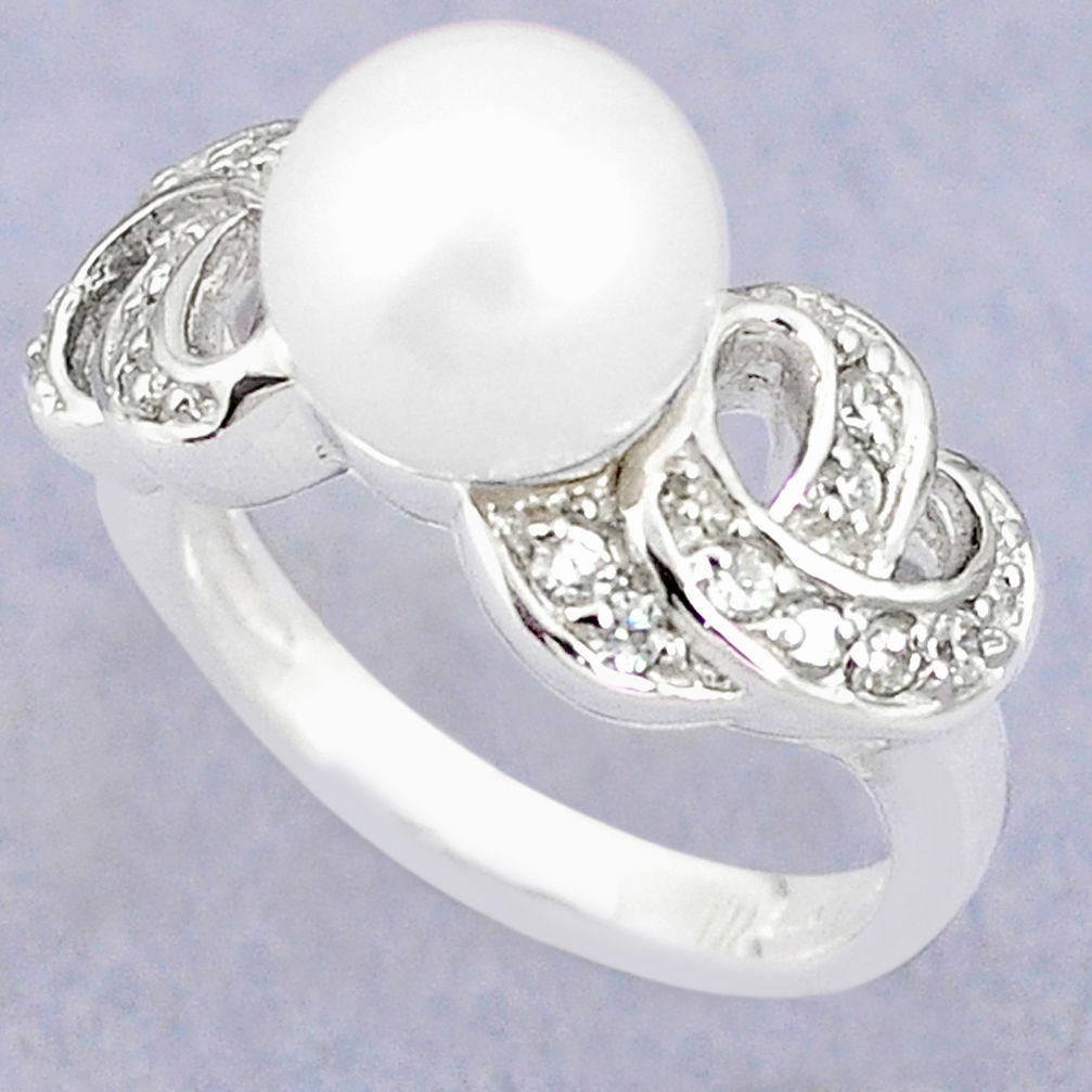 LAB 925 sterling silver natural white pearl topaz ring jewelry size 7.5 c25316