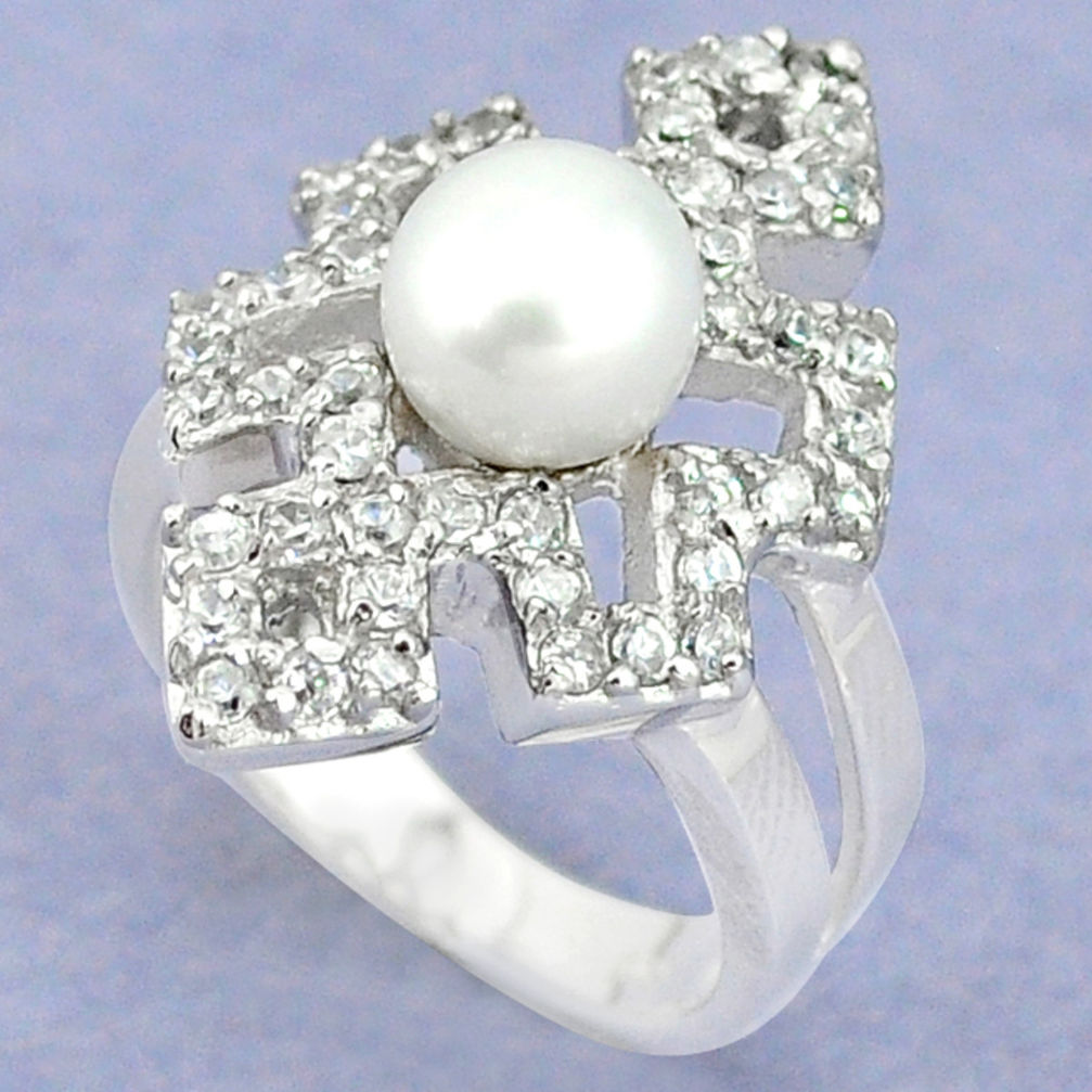 LAB 925 sterling silver natural white pearl topaz ring jewelry size 6 c25277