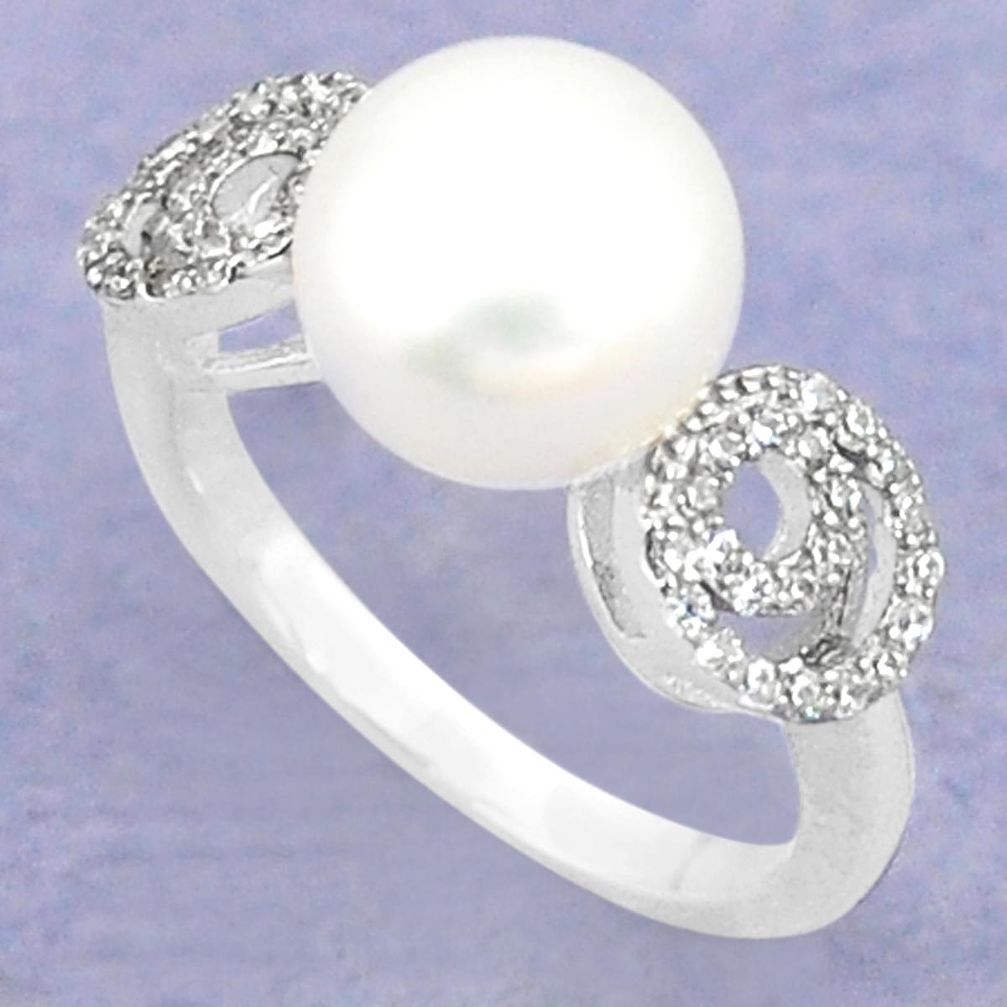 925 sterling silver natural white pearl topaz ring jewelry size 6 c25370