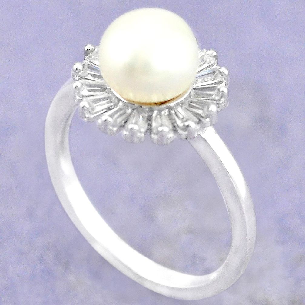 925 sterling silver natural white pearl topaz ring jewelry size 7 c25020