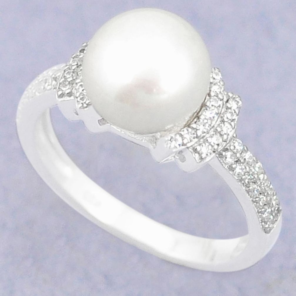 925 sterling silver natural white pearl topaz ring jewelry size 7 c25039