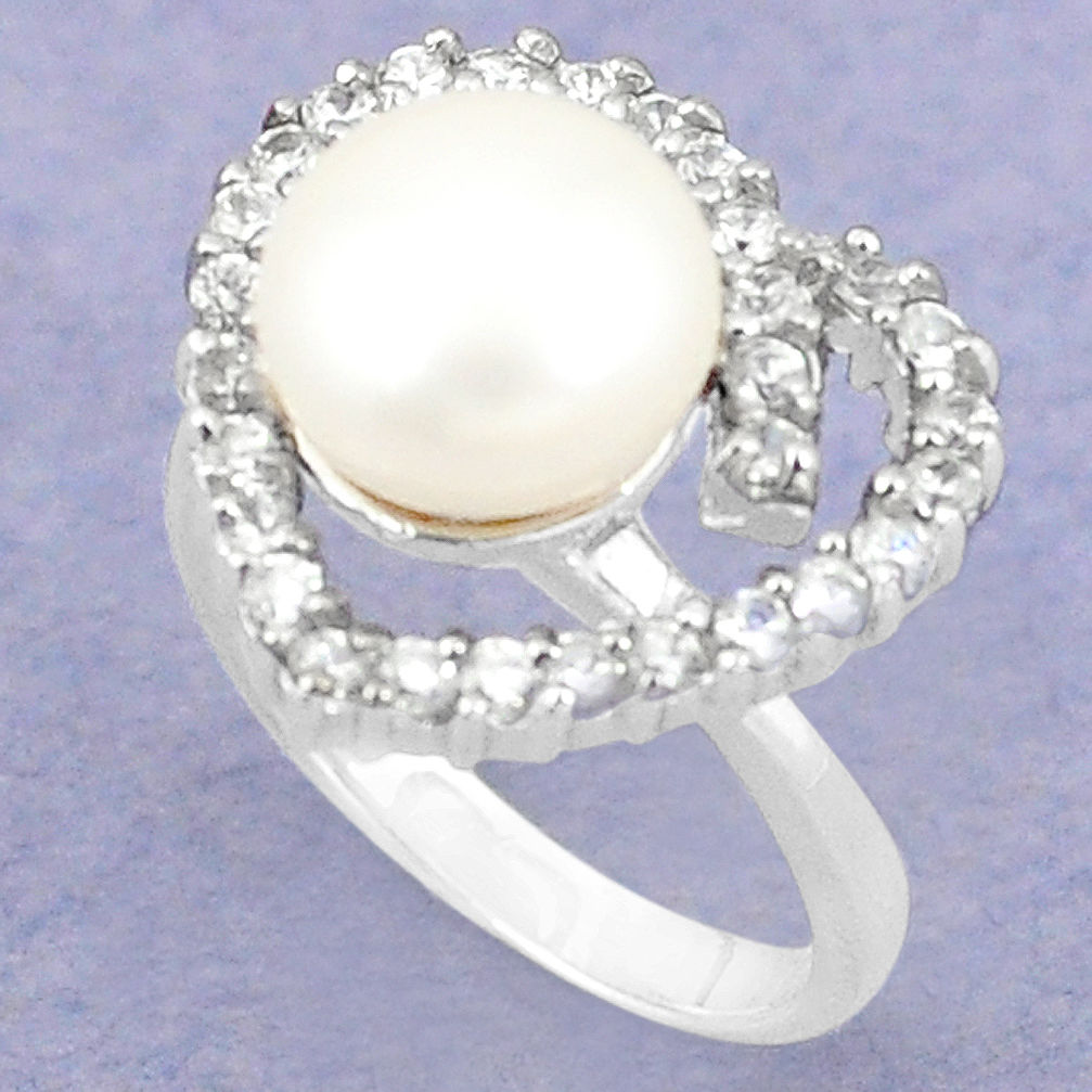 LAB 925 sterling silver natural white pearl topaz ring jewelry size 7 c25065